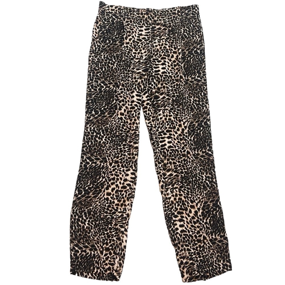 NEW Gianni Bini Leopard High Rise Straight Leg Pleated Pants Brown Black Pockets